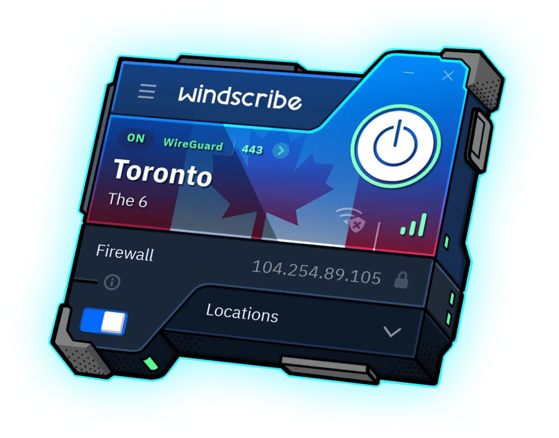 Windscribe's desktop app interface